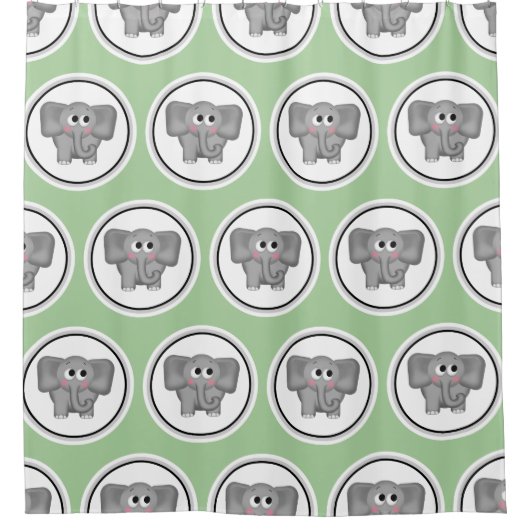 Adorable Elephant Muster Grüne Duschvorhang (Vorderseite)