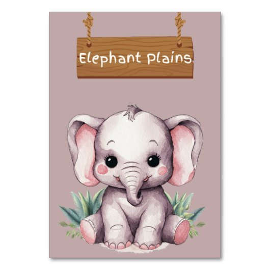 Adorable Elephant Plains Jungle Safari Tafelschild Tischnummer (Vorderseite)