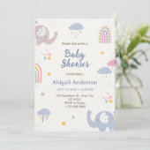 Adorable Elephant Rainbow Baby Shower Einladung (Stehend Vorderseite)