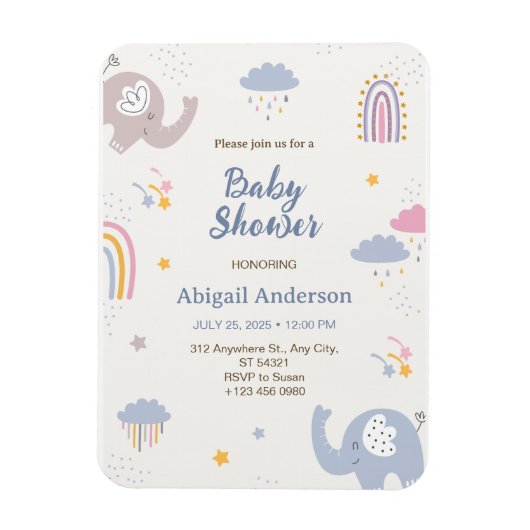 Adorable Elephant Rainbow Baby Shower Einladung Magnet (Vertikal)