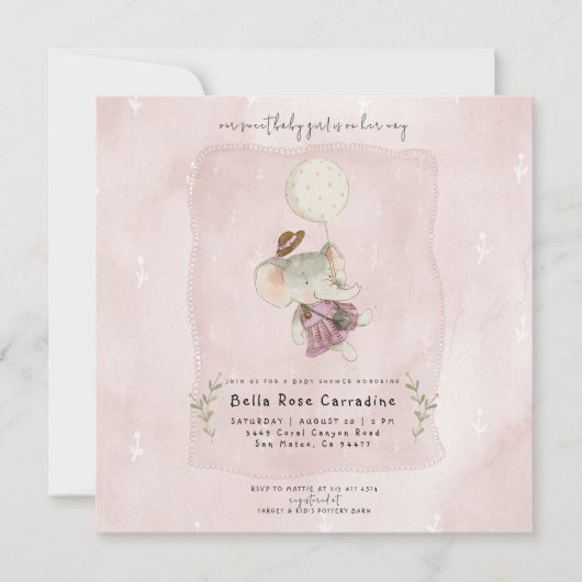 Adorable Elephant Rustic Boho Baby Dusche Save The Date (Vorderseite)