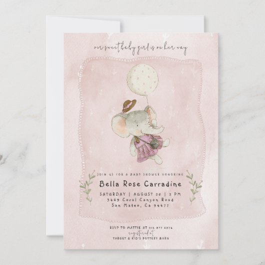 Adorable Elephant | Rustic Floral Boho Babydusche Einladung (Vorderseite)