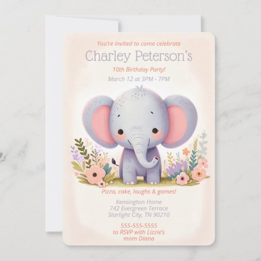 Adorable Elephant Themed Birthday Party für Kinder Einladung (Vorderseite)
