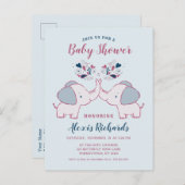 Adorable Elephants & Hearts Niedliche Babydusche Einladungspostkarte (Vorne/Hinten)
