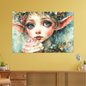 Adorable Elf mit Kuchen Leinwanddruck (Insitu (Wohnzimmer))