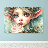 Adorable Elf mit Kuchen Leinwanddruck (Insitu (Holzboden))