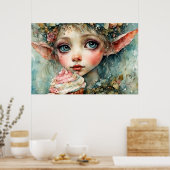 Adorable Elf mit Kuchen Poster (Küche)