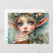 Adorable Elf mit Kuchen Postkarte (Vorne/Hinten)