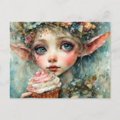 Adorable Elf mit Kuchen Postkarte (Vorderseite)