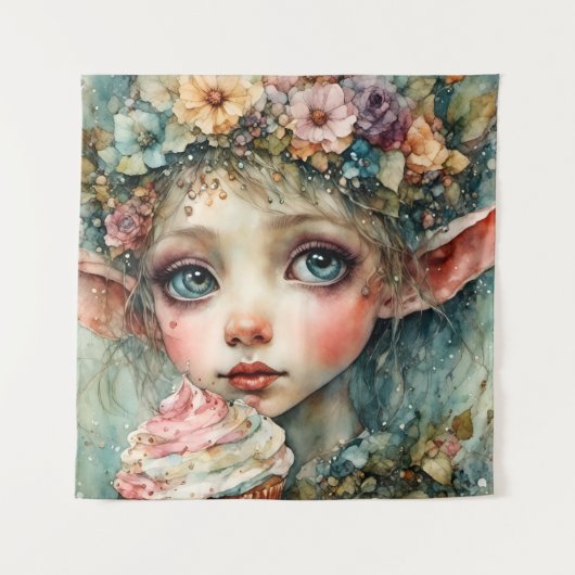 Adorable Elf mit Kuchen Wandteppich (Vorderseite)