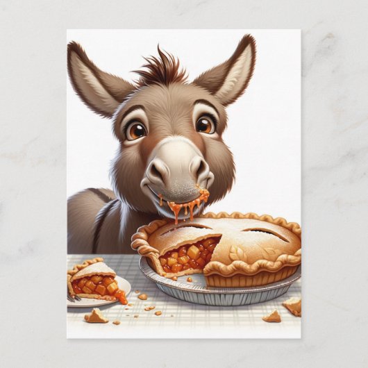 Adorable Erntedank Donkey mit Kuchen Postkarte (Vorderseite)
