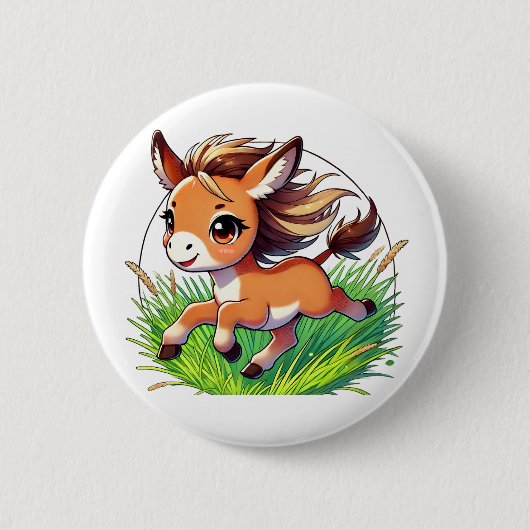 Adorable Esel glücklich laufen Button (Vorderseite)