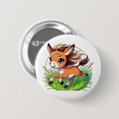 Adorable Esel glücklich laufen Button (Vorne & Hinten)
