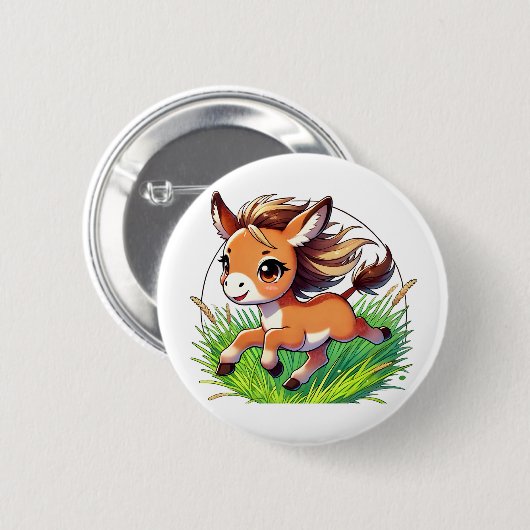 Adorable Esel glücklich laufen Button (Vorne & Hinten)