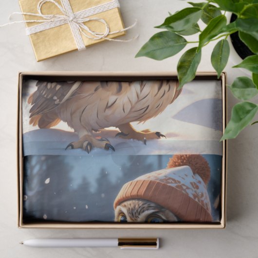Adorable Eulen im Winterschnee - Decoupage - Seidenpapier (Geschenk)