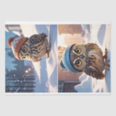 Adorable Eulen im Winterschnee - Decoupage - Seidenpapier (Vorderseite)
