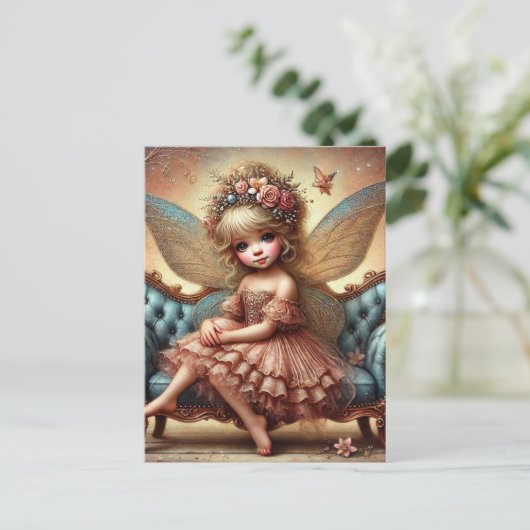 Adorable Faible in einem rosa Kleid auf einem Vint Postkarte (Stehend Vorderseite)