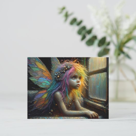 Adorable Fairy gelangweilt auf einem Zug Postkarte (Stehend Vorderseite)