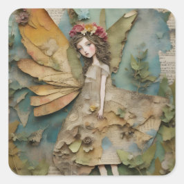 Adorable Fairy Mixed Media Collage Quadratischer Aufkleber