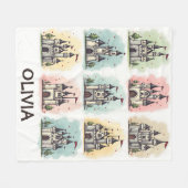 Adorable Fairy Tale Burg Doodles Fleecedecke (Vorderseite (Horizontal))