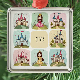 Adorable Fairy Tale Burg & Princess Doodles Ornament Aus Metall