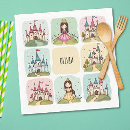 Adorable Fairy Tale Burg & Princess Doodles Serviette
