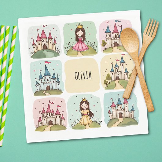 Adorable Fairy Tale Burg & Princess Doodles Serviette