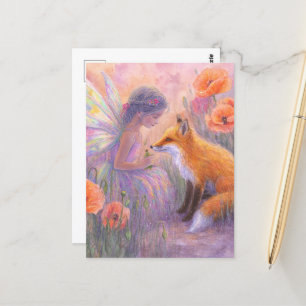Adorable Fairy und ein Roter Fuchs Postkarte