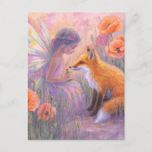 Adorable Fairy und ein Roter Fuchs Postkarte (Vorderseite)