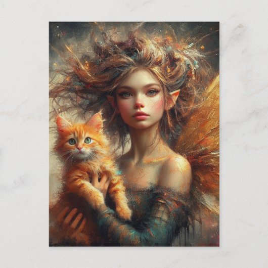 Adorable Fairy und ihre Ginger Kitten Postkarte (Vorderseite)
