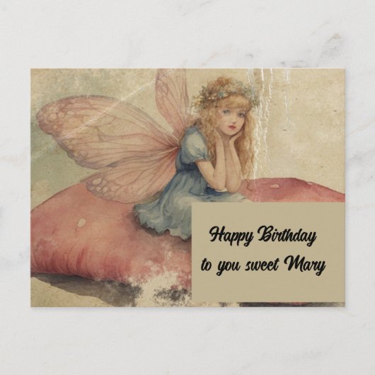 Adorable Fairy Vintag Grunge Geburtstag Postkarte (Vorderseite)