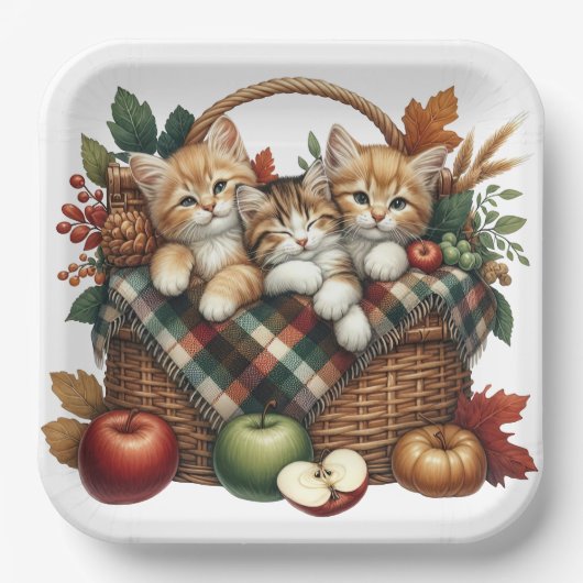 ADORABLE FALL AUTUMN THEMED KITTEN & KATZEN PAPPTELLER (Vorderseite)