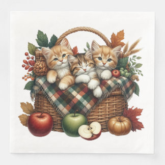 ADORABLE FALL AUTUMN THEMED KITTEN & KATZEN SERVIETTE