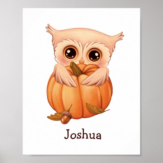 Adorable Fall Baby Owl mit Name Poster (Vorne)