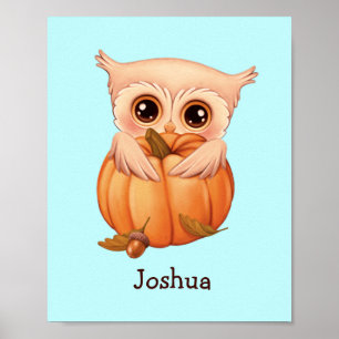 Adorable Fall Baby Owl mit Name Poster