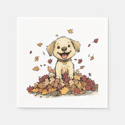 Adorable Fall Puppy Playing Serviette (Vorderseite)
