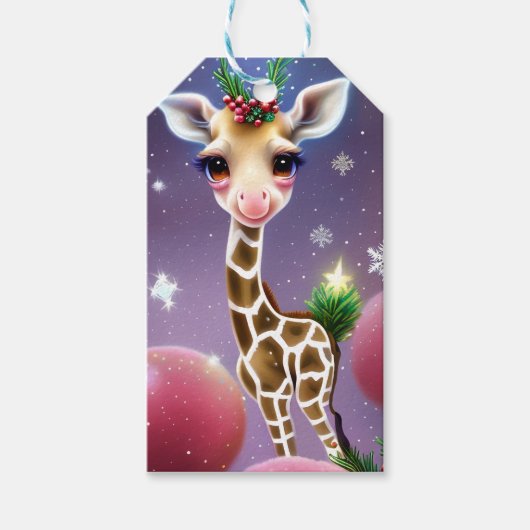 Adorable Fantasy Baby Giraffe mit Holly Geschenkanhänger (Vorderseite)
