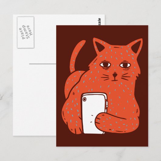 Adorable Fantasy Cat With a Cellphone Postkarte (Vorne/Hinten)