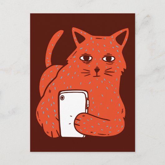 Adorable Fantasy Cat With a Cellphone Postkarte (Vorderseite)