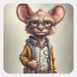 Adorable Fantasy Maus wie Kreatur Shorts Jacket Quadratischer Aufkleber