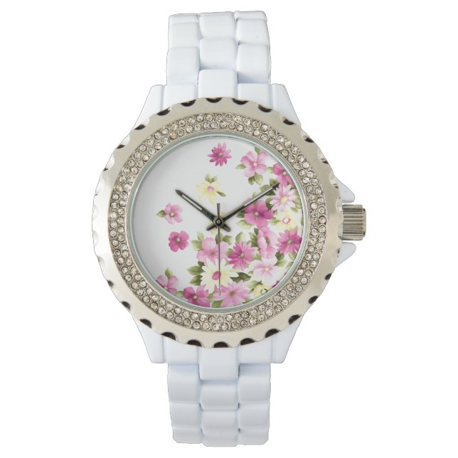 Adorable farbenfrohe Girly Blooming Blume Armbanduhr (Vorderseite)