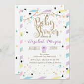 Adorable farbenfrohe Sterne Kinderdusche Einladung (Vorne/Hinten)