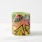 Adorable farbige abstrakte Blätter Grün Orange Tasse (Zentrum)