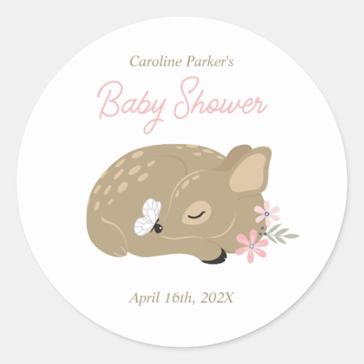 Adorable Fawn Baby Shower Classic Round Sticker (Vorderseite)