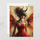 Adorable Fee in einem roten Kleid mit Hörnern Postkarte (Vorne/Hinten)