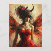 Adorable Fee in einem roten Kleid mit Hörnern Postkarte (Vorderseite)