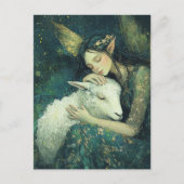 Adorable Fee und ihre Schafe schlafen Postkarte (Vorderseite)