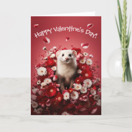 Adorable Ferret in Blume Valentinstag Feiertagskarte