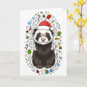 Adorable Ferret in Santa Hat Merry Christmas Card Karte (Gelbe Blume)