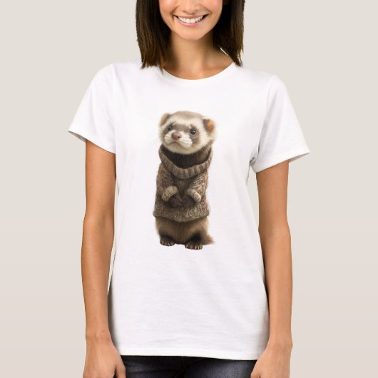 Adorable Ferret Wearing Knitted Sweater T-Shirt (Vorderseite)